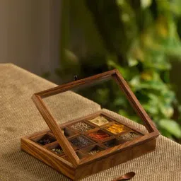 ExclusiveLane 'Twelve Blends' Spice Box With 12 Containers & Spoon In Sheesham Wood image 2