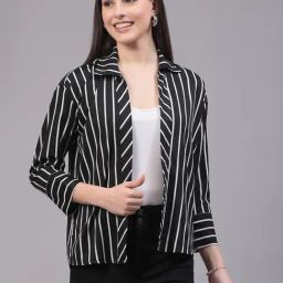 Style Quotient Black & White Striped Shrug-21