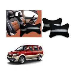 Auto Pearl Black Silver Strip Car Neck Cushion/Neck Pillow Compatible with Chevrolet Tavera Type 2-41