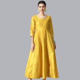 DECKEDUP Yellow Relaxed Fit Midi Dress-image-14