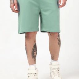 Bewakoof Green Blended Relaxed Fit Solid Oversized Shorts-picture-22