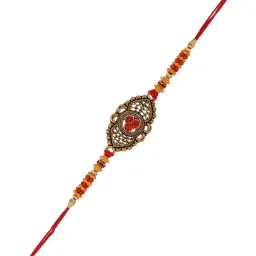Aapno Rajasthan Beautiful Intorcated Red Stones Beaded Rakhi image 3