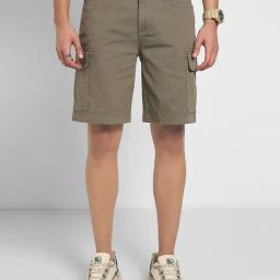 People By Pantaloons Olive Cotton Regular Fit Cargo Shorts-12