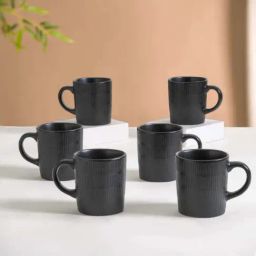 Nestasia Ribbed Black Coffee Mugs Set Of 6 220ml-67