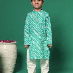 READIPRINT FASHIONS Kids Turquoise & White Printed Full Sleeves Kurta with Pyjamas-45
