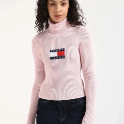 Tommy Hilfiger Ballet Pink Melange Slim Fit Logo Printed Sweater-picture-10