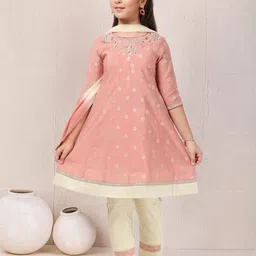 MASTARANG Girls Ethnic Motifs Embroidered Gotta Patti Kurta with Trousers & With Dupatta-image-116