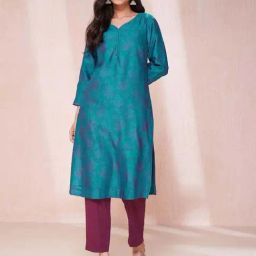 Fabindia Blue Printed Straight Kurta-image-95