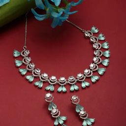 Zeneme Rhodium Plated AD Studded Necklace and Earrings Set-image-78