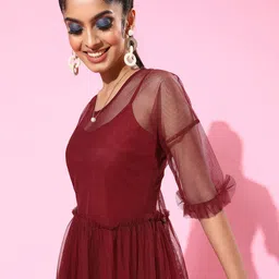 KASSUALLY Women Charming Maroon Solid Tulle Dress-image-35