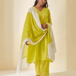 Prakriti Jaipur Lime Green Bandhej Bandhani Dupatta-image-80