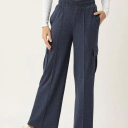 FEMEA Blue Polyster Solid Trackpants-image-40