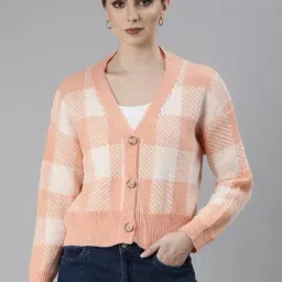 SHOWOFF Peach Checks Cardigan-image-78