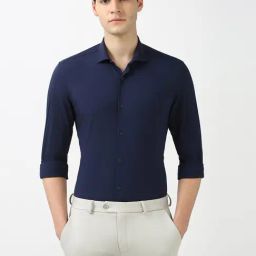 Peter England Navy Blended Slim Fit Shirt-image-62
