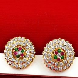 Anujeet Fashion Hub Gold Plated American Diamond Studded Circular Shaped Impon Studs-44