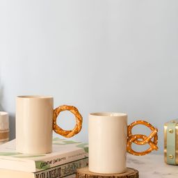 Glimpse Homes Pretzel Bagel Off White & Brown 2 Pieces Ceramic Glossy Mugs  250 ml-image-6