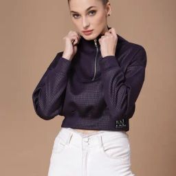 KASSUALLY Purple Relaxed Fit Crop Sweatshirt-image-47