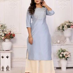 Rangita Light Blue Regular Fit Embroidered Kurtas-picture-12