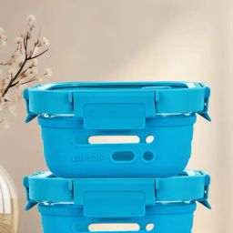 Glasafe Fresh Grip Teal Borosilicate Tiffin with Protective Silicone Sleeve - Set of 2 (520ml)-39