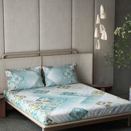 DDecor White & Turquoise Blue Ethnic Motifs Cotton 145 TC King Bedsheet Set-2.74m x 2.74m-image-28