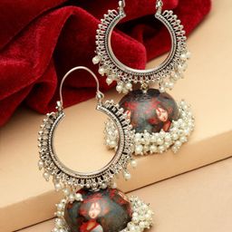 Anouk Silver Plated Cubic Zirconia Studded Dome Shaped Jhumkas-14
