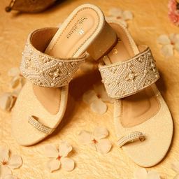 sole mates Women Embellished Synthetic Leather Regular Block Peep Toes-5