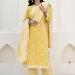 SANISA Ethnic Motifs Woven Design Pure Cotton Straight Kurta With Trouser And Dupatta-15