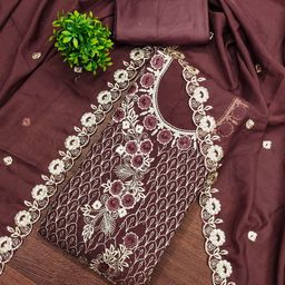 MANVAA Floral Embroidered Thread Work Georgette Unstitched Dress Material-picture-48