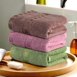 Kuber Industries Green & Pink 3 Pieces Striped Cotton Anti-Bacterial 225 GSM Face Towels-image-54