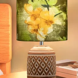 Decorcity Brown Printed Wood Traditional Cylindrical Shaped Table Lamp-43