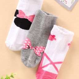 Cute Walk by Babyhug Ankle Length Antibacterial Socks Minnie Mouse Design Pack Of 3 - Multicolor-image-94