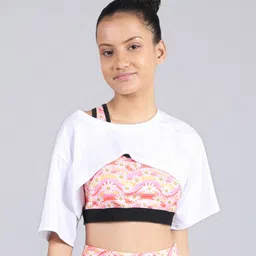 D'chica Half Sleeves Trendy Bust Cut Solid Active Wear Tee - White-picture-8