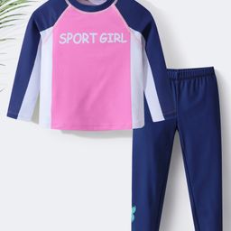 Kookie Kids Full Sleeves Two Piece Swimsuit Text Print -  Pink-image-55