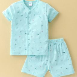 Tango Single Jersey Knit Half Sleeves Short Set Text & Star Print - Blue-image-26