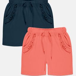 Kiddopanti Pack Of 2  Frill Detailed Pocket Hot Shorts -  Navy Blue & Peach-picture-11