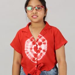 Kiddopanti Half Sleeves Tie Dye Tie Up Shirt Style Top - Red-image-47