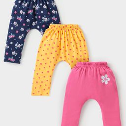 Babyhug Cotton Full Length Diaper Leggings with Floral and Hearts Printed Pack of 3 - Multicolour-image-129