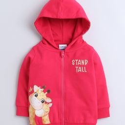 BUMZEE Looper Full Sleeves Giraffe Printed Sweat Jacket - Bright Pink-image-15