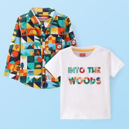 Babyhug Cotton Woven Full Sleeves Regular Collar Printed Shirt with T-Shirt - Multicolor-image-74