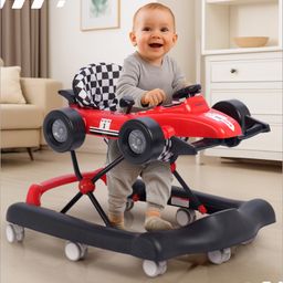Babyhug F1 Little Racer Foldable Activity Walker with Adjustable Height|Music & Lights|Steering Wheel with Comfy Seat & Push Handle - Red-1