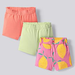 Bonfino 100% Cotton Knit Above Knee Length Shorts With Lemon Print Pack Of 3 - Pink Coral & Green-image-43