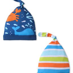 Babyhug Interlock Knit Caps With Sea Animals Print Pack of 2 - Navy Blue & Green-image-21