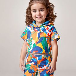 Babyhug Single Jersey Knit Half Sleeves Hooded T-Shirt & Shorts Set With Tropical Print - Yellow & Blue-image-83