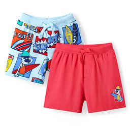 Babyhug Cotton Knit Mid Thigh Length Shorts with Beach Theme Print Pack of 2 - Red & Light Blue-image-73
