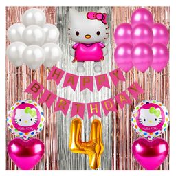 Bubble Trouble Hello Kitty Theme Fourth 4th Birthday Decoration Items For Girls Party Decoration Kit Balloon Combo Pack Of 40 Pcs Pink White-image-34