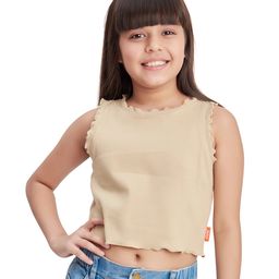 Olele Cotton Sleeveless Solid Crop Top - Brown-image-95