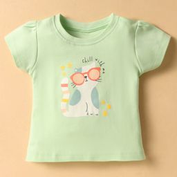 Tango Interlock Knit Half Sleeves Top with Kitty Print - Light Green-picture-8