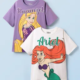 HoneyHap Disney Single Jersey Knit Half Drop Shoulder Sleeves Oversized T-Shirts with Disney Princess Graphics Pack of 2 - Lilac & White-picture-41