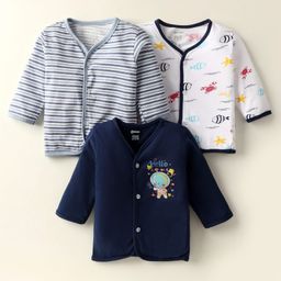 OHMS Single Jersey Knit Full Sleeves Striped & Sea Animals Printed Jhablas Pack of 3 - White Grey & Navy Blue-picture-21