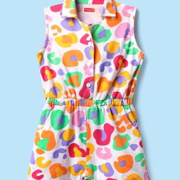 Babyhug Cotton Knit Sleeveless Jumpsuit With Abstract Print - Multicolour-image-31